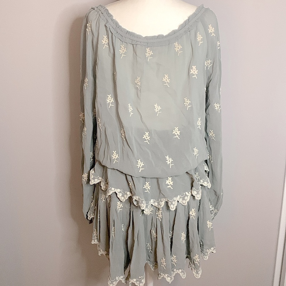LoveShackFancy popover silk mini dress gray white small - Picture 8 of 9